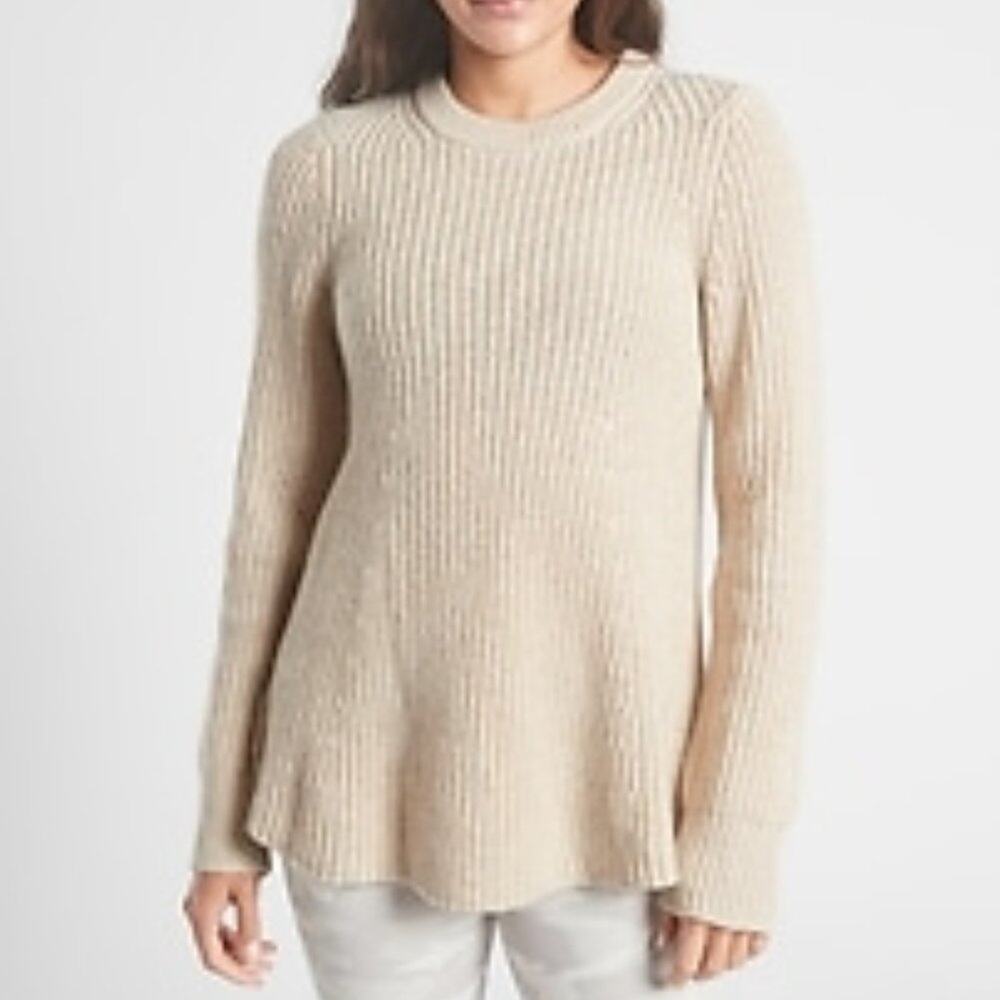 Athleta Sierra Crew cream gold chunky knit wool blend sweater size Small
